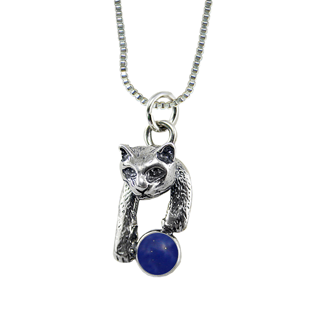 Sterling Silver Playful Little Cat Pendant With Lapis Lazuli